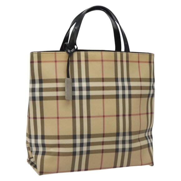 BURBERRY Nova Check Hand Bag PVC Beige Silver Auth 114766 - Picture 1 of 16